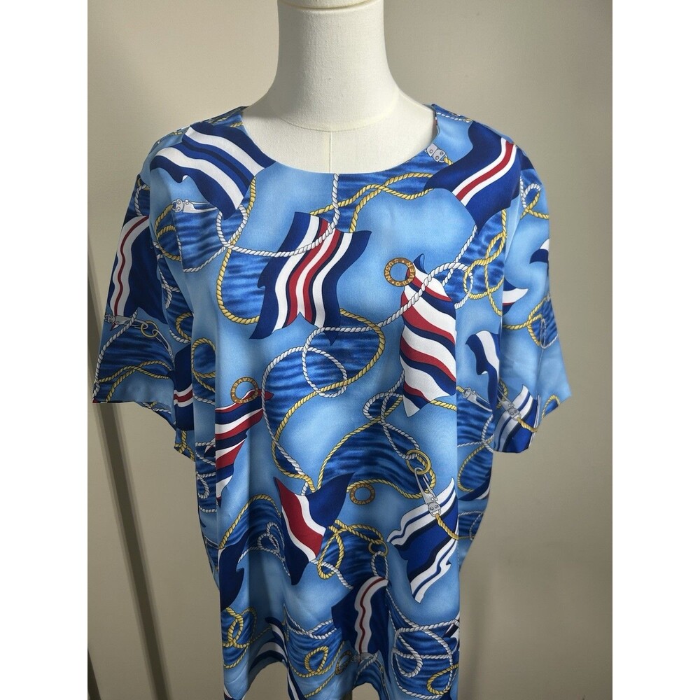 Susan Graver Women's Pullover Size 1X multicolor Nautical 197